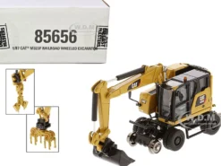 CAT Caterpillar M323F Railroad Wheeled Excavator 3 Accessories CAT Yellow Version High Line Series 1/87 HO Scale Diecast Model Diecast Masters 85656