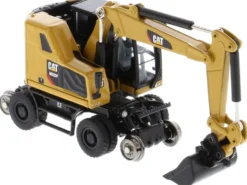 CAT Caterpillar M323F Railroad Wheeled Excavator 3 Accessories CAT Yellow Version High Line Series 1/87 HO Scale Diecast Model Diecast Masters 85656