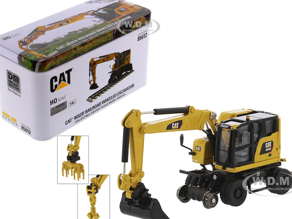 CAT Caterpillar M323F Railroad Wheeled Excavator 3 Accessories High Line Series 1/87 HO Diecast Model Diecast Masters 85612