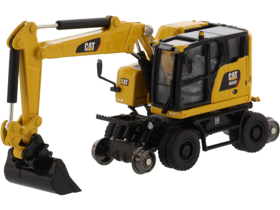CAT Caterpillar M323F Railroad Wheeled Excavator 3 Accessories High Line Series 1/87 HO Diecast Model Diecast Masters 85612