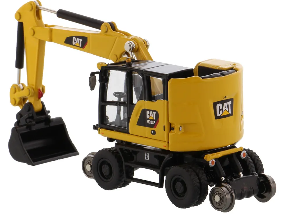 CAT Caterpillar M323F Railroad Wheeled Excavator 3 Accessories High Line Series 1/87 HO Diecast Model Diecast Masters 85612
