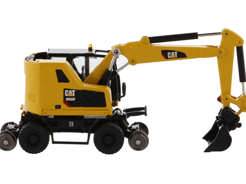 CAT Caterpillar M323F Railroad Wheeled Excavator 3 Accessories High Line Series 1/87 HO Diecast Model Diecast Masters 85612