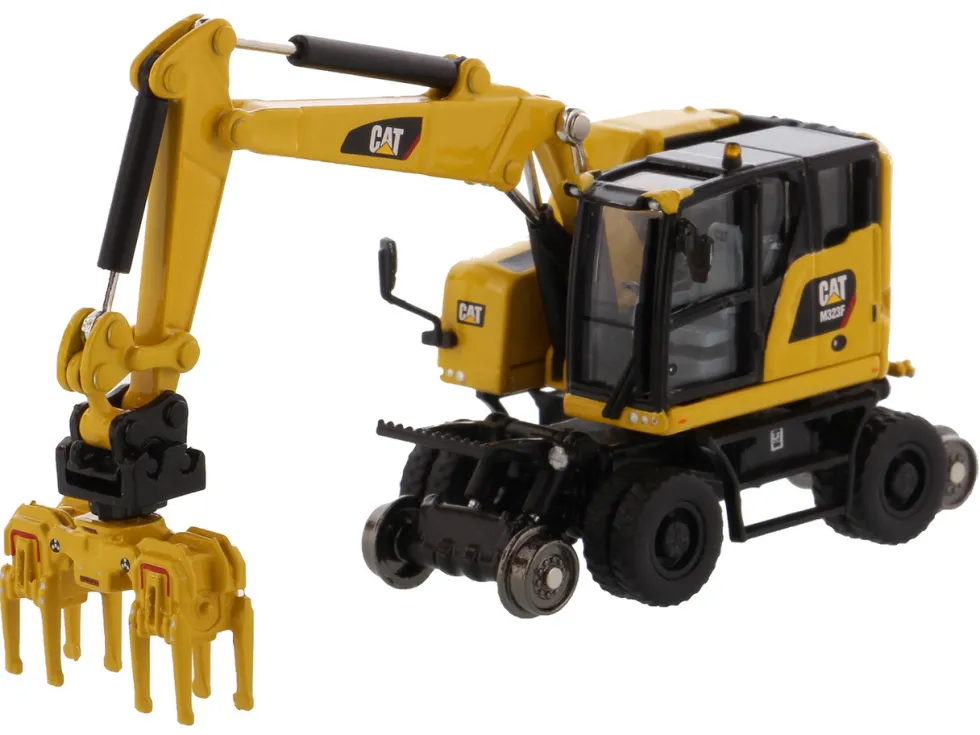 CAT Caterpillar M323F Railroad Wheeled Excavator 3 Accessories High Line Series 1/87 HO Diecast Model Diecast Masters 85612