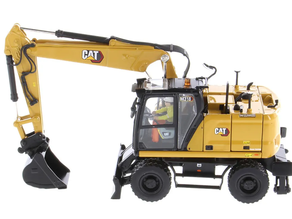 CAT Caterpillar M318 Wheeled Excavator Yellow Operator High Line Series 1/50 Diecast Model Diecast Masters 85956