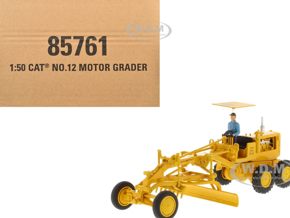 CAT Caterpillar No.12 Motor Grader Yellow with Operator "Vintage Series" 1/50 Diecast Model by Diecast Masters