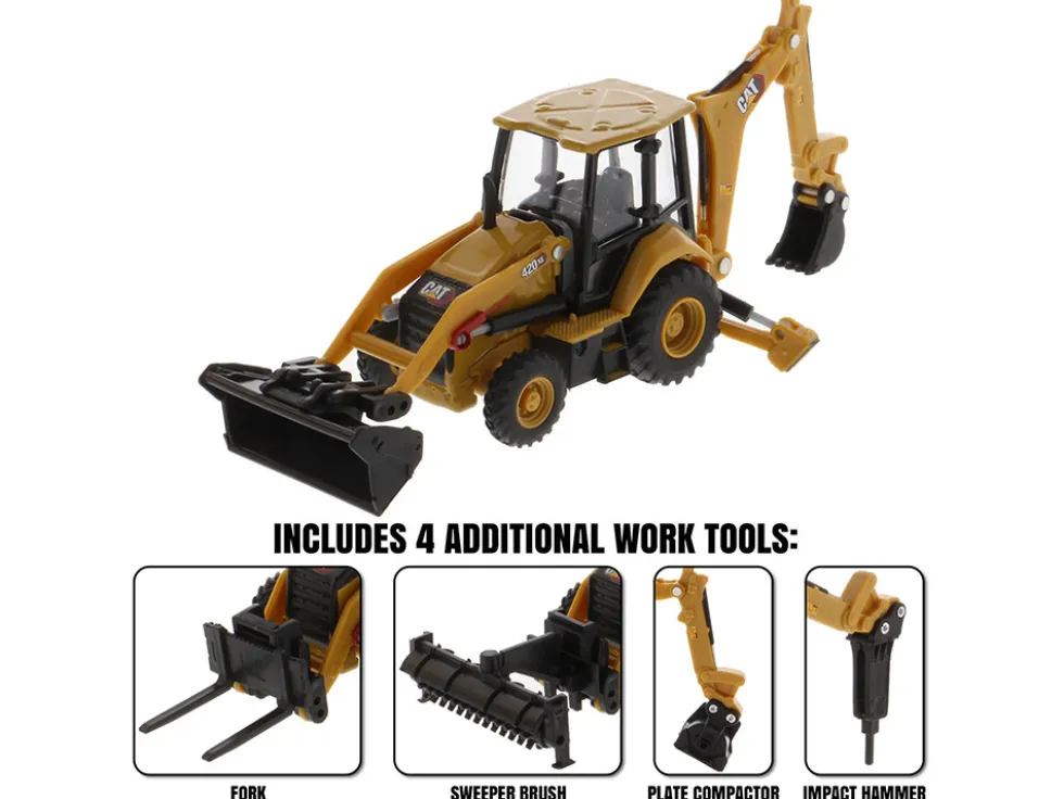 CAT Caterpillar 420 XE Backhoe Loader with Work Tools Yellow 1/64 Diecast Model Diecast Masters 85765