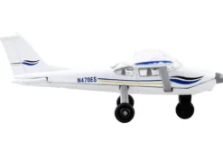 Cessna 172 Aircraft White with Blue and Yellow Stripes N470ES with Runway Section Diecast Model Airplane Runway24 RW065