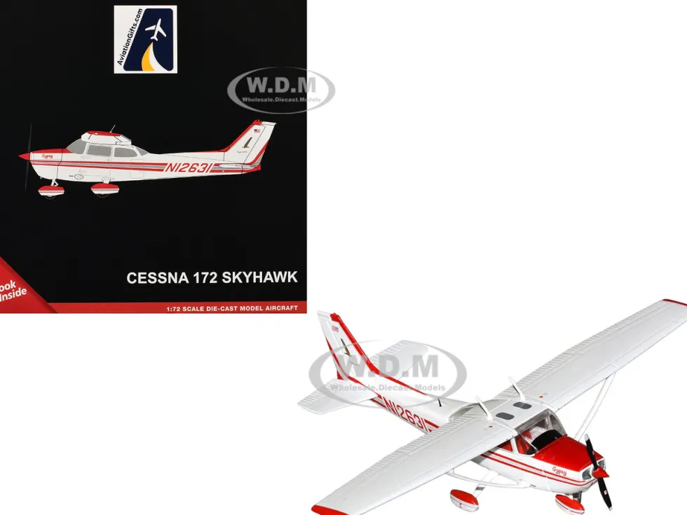 Cessna 172 Skyhawk Aircraft "N12631" Red and White "Gemini General Aviation" Series 1/72 Diecast Model Airplane by GeminiJets