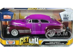 1948 Chevrolet Aerosedan Fleetside Lowrider Purple Metallic Dark Purple Metallic Two-Tone Get Low Series 1/24 Diecast Model Car Motormax 79027