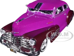 1948 Chevrolet Aerosedan Fleetside Lowrider Purple Metallic Dark Purple Metallic Two-Tone Get Low Series 1/24 Diecast Model Car Motormax 79027