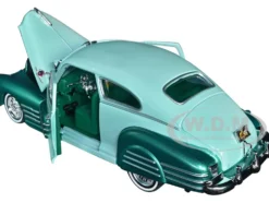 1948 Chevrolet Aerosedan Fleetside Lowrider Pastel Green Green Metallic Two-Tone Get Low Series 1/24 Diecast Model Car Motormax 79027