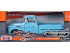 1958 Chevrolet Apache Fleetside Pickup Light Blue 1/24 Diecast Car Model Motormax 79311