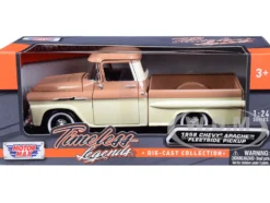 1958 Chevrolet Apache Fleetside Pickup Truck Brown and Beige 1/24 Diecast Model Car Motormax 79311