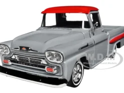 1958 Chevrolet Apache Fleetside Pickup Truck Lowrider Gray with Red Top Get Low Series 1/24 Diecast Model Car Motormax 79033gry