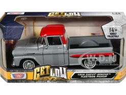 1958 Chevrolet Apache Fleetside Pickup Truck Lowrider Gray with Red Top Get Low Series 1/24 Diecast Model Car Motormax 79033gry