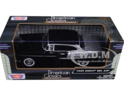 1955 Chevrolet Bel Air Black Silver 1/24 Diecast Model Car Motormax 73229
