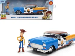 1955 Chevrolet Bel Air Blue with Graphics and Woody Diecast Figure "Toy Story" Franchise "Hollywood Rides" Series 1/24 Diecast Model Car by Jada