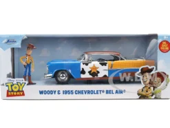 1955 Chevrolet Bel Air Blue with Graphics and Woody Diecast Figure "Toy Story" Franchise "Hollywood Rides" Series 1/24 Diecast Model Car by Jada