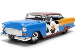 1955 Chevrolet Bel Air Blue with Graphics and Woody Diecast Figure
