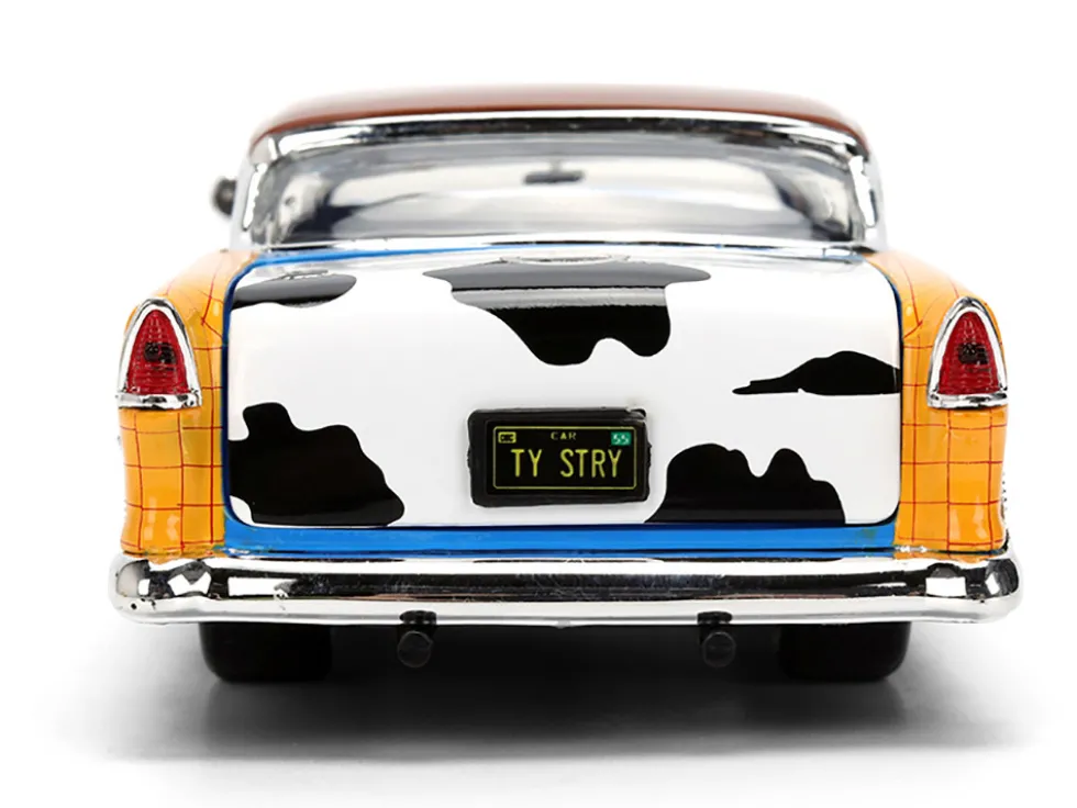 1955 Chevrolet Bel Air Blue with Graphics and Woody Diecast Figure "Toy Story" Franchise "Hollywood Rides" Series 1/24 Diecast Model Car by Jada