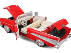 1957 Chevrolet Bel Air Convertible Red with White Interior "Special Edition" Series 1/18 Diecast Model Car by Maisto