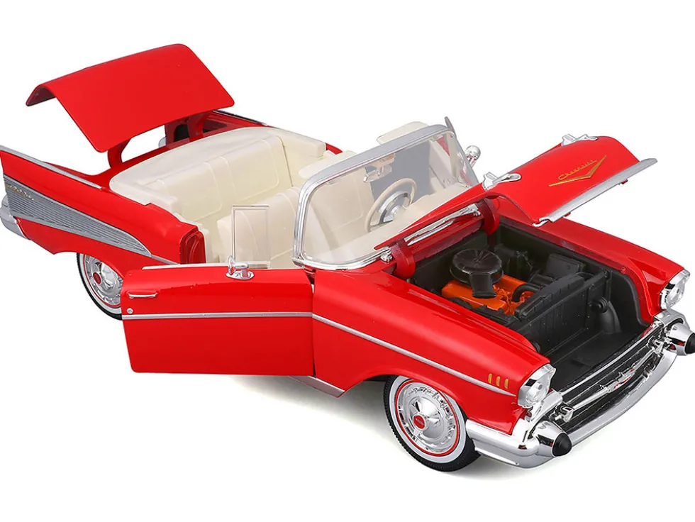 1957 Chevrolet Bel Air Convertible Red with White Interior "Special Edition" Series 1/18 Diecast Model Car by Maisto