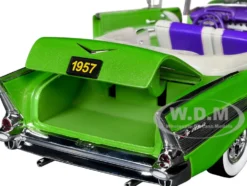 1957 Chevrolet Bel Air Convertible Green Metallic with Flame Graphics and Purple and White Interior Limited Edition to 4050 pieces Worldwide 1/24 Diecast Model Car by M2 Machines