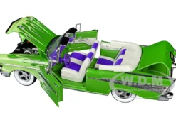 1957 Chevrolet Bel Air Convertible Green Metallic with Flame Graphics and Purple and White Interior Limited Edition to 4050 pieces Worldwide 1/24 Diecast Model Car by M2 Machines