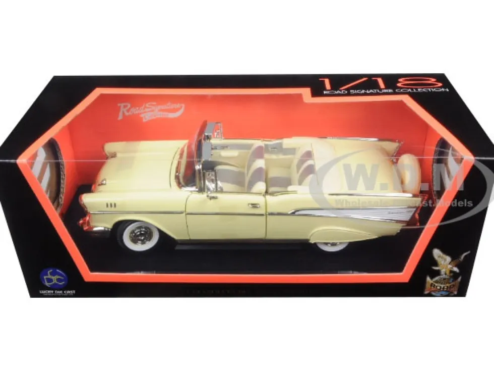 1957 Chevrolet Bel Air Convertible Cream 1/18 Diecast Model Car Road Signature 92108