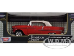 1955 Chevrolet Bel Air Convertible Soft Top Red 1/18 Diecast Car Model Motormax 73184