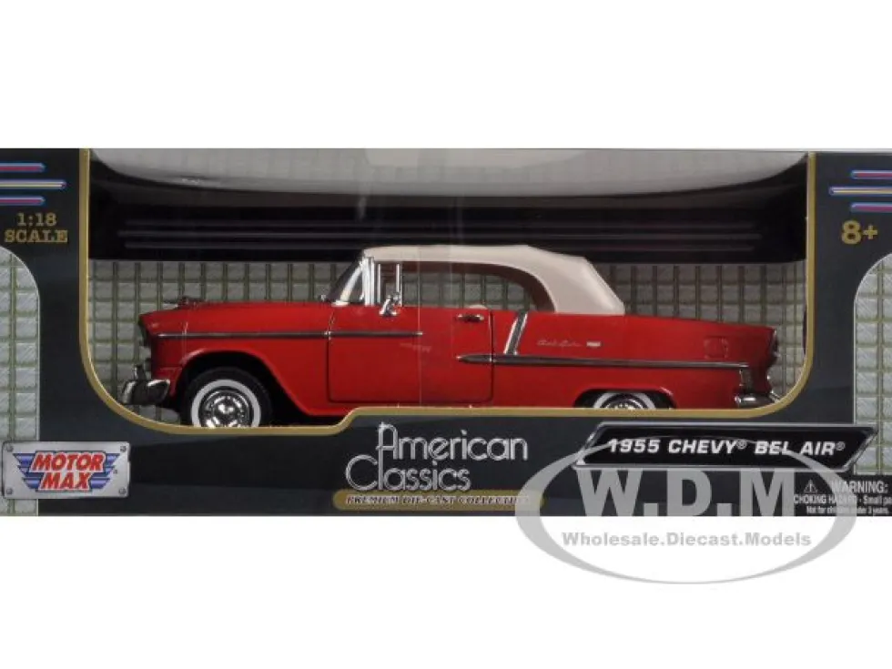 1955 Chevrolet Bel Air Convertible Soft Top Red 1/18 Diecast Car Model Motormax 73184