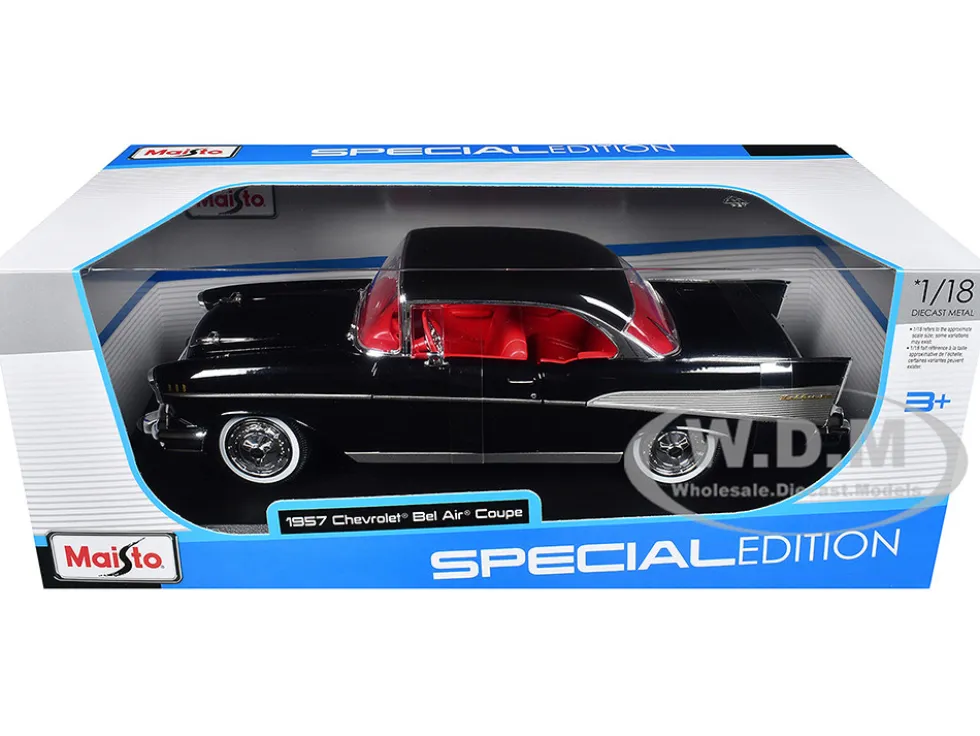 1957 Chevrolet Bel Air Coupe Black with Red Interior "Special Edition" Series 1/18 Diecast Model Car by Maisto
