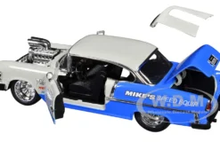 1955 Chevrolet Bel Air "Ghost Gas - Mike's Speed Equip" Light Gray and Blue "Bigtime Muscle" Series 1/24 Diecast Model Car by Jada