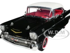 1957 Chevrolet Bel Air Hardtop Black White Top Red Interior 1/18 Diecast Model Car Road Signature 92109