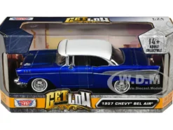 1957 Chevrolet Bel Air Lowrider Candy Blue with White Top Get Low Series 1/24 Diecast Model Car Motormax 79030bl