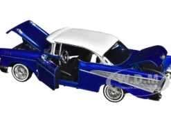 1957 Chevrolet Bel Air Lowrider Candy Blue with White Top Get Low Series 1/24 Diecast Model Car Motormax 79030bl