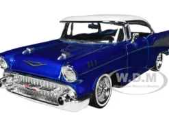 1957 Chevrolet Bel Air Lowrider Candy Blue with White Top Get Low Series 1/24 Diecast Model Car Motormax 79030bl