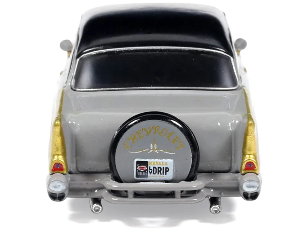 1957 Chevrolet Bel Air Lowrider Gray with Black Top and Gold Accents 1/64 Diecast Model Car by IXO Models