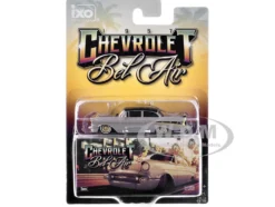 1957 Chevrolet Bel Air Lowrider Gray with Black Top and Gold Accents 1/64 Diecast Model Car by IXO Models