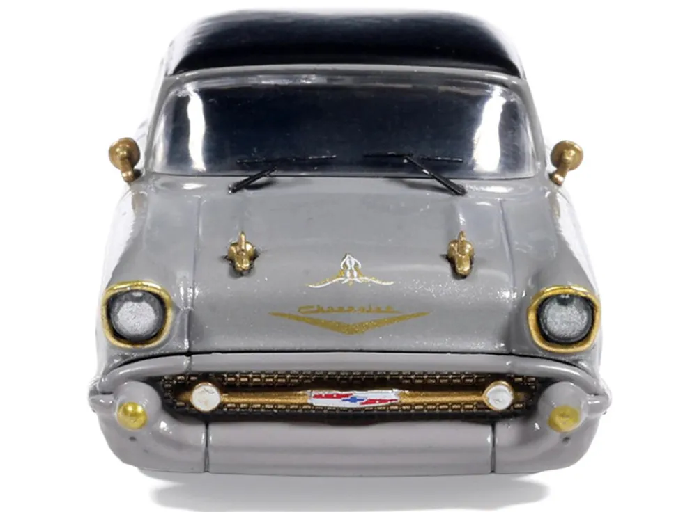 1957 Chevrolet Bel Air Lowrider Gray with Black Top and Gold Accents 1/64 Diecast Model Car by IXO Models
