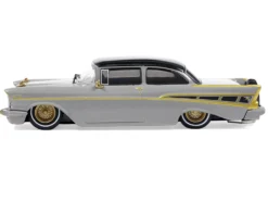 1957 Chevrolet Bel Air Lowrider Gray with Black Top and Gold Accents 1/64 Diecast Model Car by IXO Models