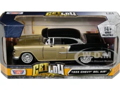 1955 Chevrolet Bel Air Lowrider Hard Top Beige Metallic and Black Get Low Series 1/24 Diecast Car Model Motormax 79031BE