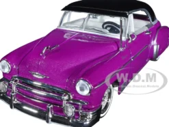 1950 Chevrolet Bel Air Lowrider Purple Metallic Black Top White Interior Get Low Series 1/24 Diecast Model Car Motormax 79026