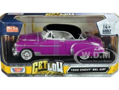 1950 Chevrolet Bel Air Lowrider Purple Metallic Black Top White Interior Get Low Series 1/24 Diecast Model Car Motormax 79026