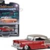 1955 Chevrolet Bel Air Lowrider Ruby Red and Matt Bronze California Lowriders Series 3 1/64 Diecast Model Car Greenlight 63040A