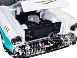 1957 Chevrolet Bel Air Lowrider Turquoise Metallic White Get Low Series 1/24 Diecast Model Car Motormax 79029