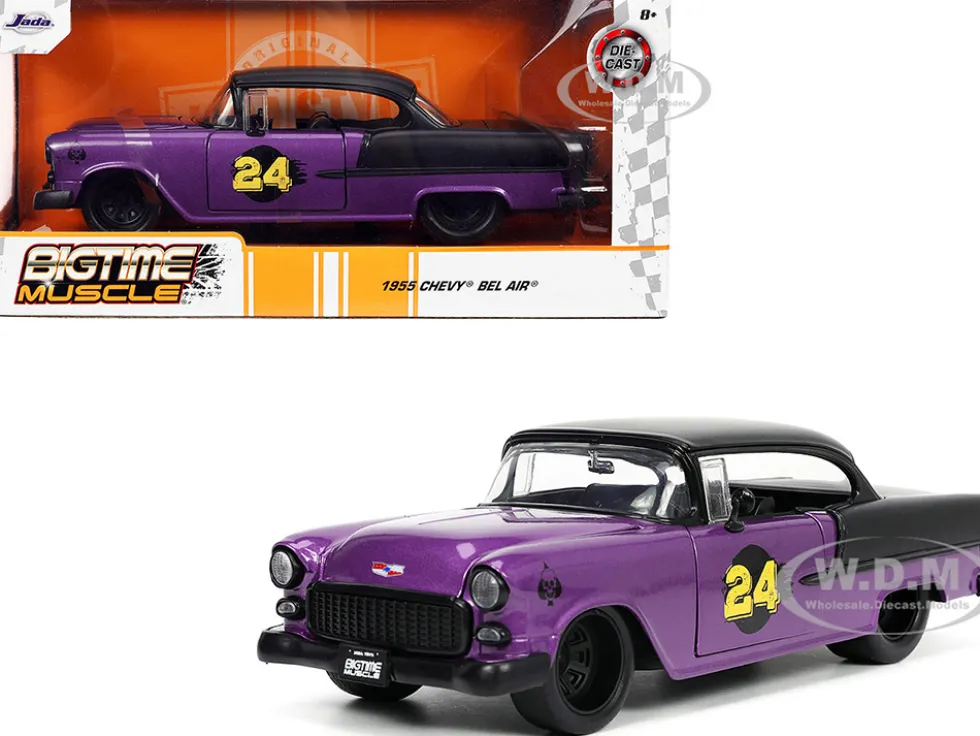 1955 Chevrolet Bel Air #24 Purple Metallic and Matt Black "Bigtime Muscle" Series 1/24 Diecast Model Car by Jada