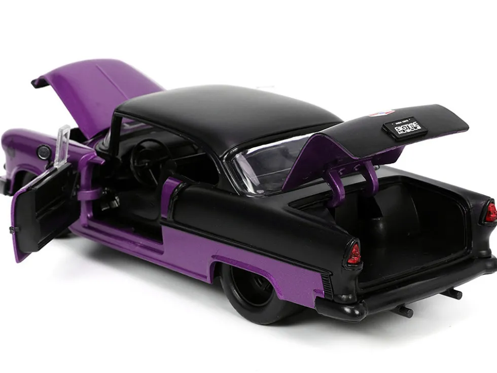 1955 Chevrolet Bel Air #24 Purple Metallic and Matt Black "Bigtime Muscle" Series 1/24 Diecast Model Car by Jada