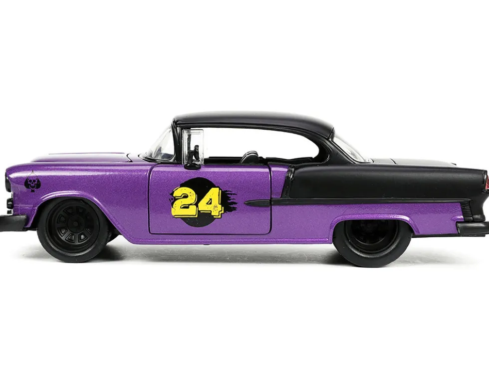 1955 Chevrolet Bel Air #24 Purple Metallic and Matt Black "Bigtime Muscle" Series 1/24 Diecast Model Car by Jada
