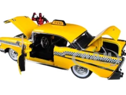1957 Chevrolet Bel Air Taxi Yellow Deadpool Diecast Figure Marvel Series 1/24 Diecast Model Car Jada 30290